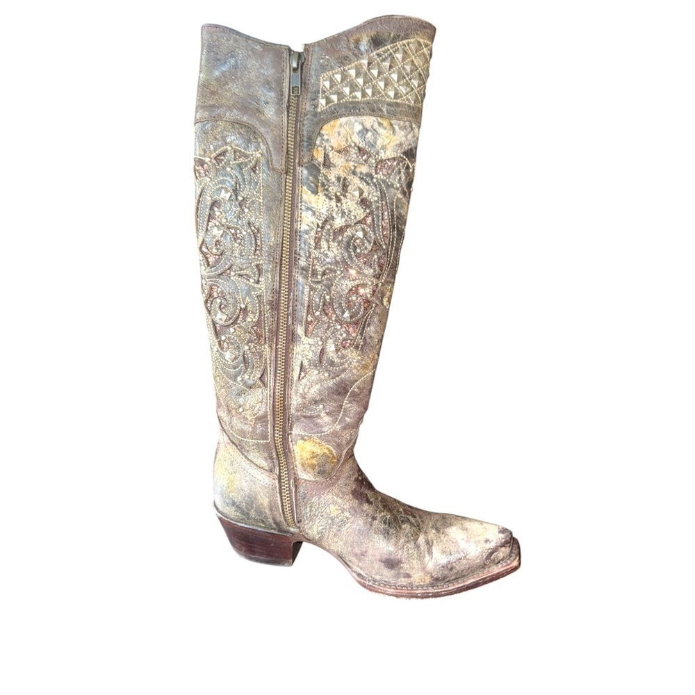 INNOVATION Embelished Embroidered Distressed Studded Cowgirl Western Boots - Picture 5 of 17